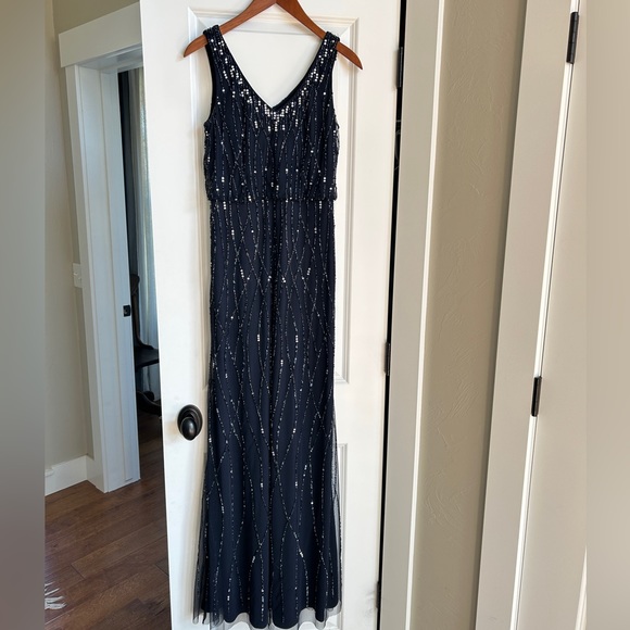 NWT Adrianna Papell sleeveless beaded gown in midnight - Picture 2 of 6